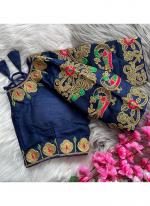 Phantom Silk Navy Blue Wedding Wear Thread Work Readymade Blouse